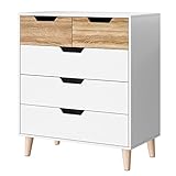 Dreamhigh® Sideboard Weiß - Kommode Modern mit 5 Schubladen - Schubladenschrank Holz Massiv für Schlafzimmer Wohnzimmer Badezimmer Flur Kü