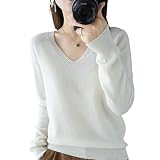 YTR6RTW Herbst Winter Kaschmir Pullover Frauen Halten Warm V-Ausschnitt Pullover Strickpulli Langarm Lose Tops, weiß, XX-Larg