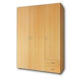 Stella Trading BASE Zeitloser Kleiderschrank in drei verschiedenen Größen - Vielseitiger Drehtürenschrank in Buche Optik - 120 x 177 x 52 cm (B/H/T)
