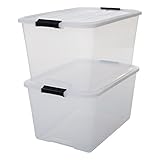 Iris Ohyama, 2er-Set, Aufbewahrungsboxen, 45 L, mit Clips, stapelbar, Wohnzimmer, Schlafzimmer, Garage - Top Box TB-45 - Transp