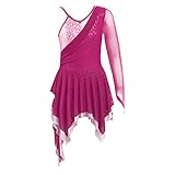 YOOJIA Mädchen Eiskunstlauf Kleid Langarm Ballettkleid Ballettanzug Prinzessin Paillettkleid Rollschuhlauf Kleid Tanzkleid Dancewear Gr.98-164 Pink A 146-152