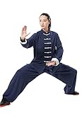 JXS Tai Chi Uniform Kung Fu Kleidung Wushu Anzug - atmungsaktive Baumwollgewebe - Chinese Traditional Martial Arts Training Kleidung,Blau,XXL