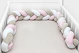 Bettschlange Nestchenschlange Bettumrandung geflochten Babybettschlange Bettrolle für Kinderbett/VERSAND nur 0,49 EUR für zweites Scamp Produkt! (180 cm, White-Beige-Rosa)