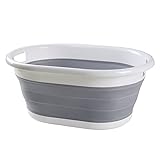 Edaygo Wäschekorb Waschkorb 17 Liter, Faltbar Platzsparend, aus Kunststoff, Grau-Weiß, Maße Aufgeklappt 23,5 x 38,5 x 53,5 cm (H x B x T)