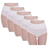 YouShow Unterhosen Damen 5er Pack Baumwolle Hohe Taille Unterwäsche Slip Stretchanteil (Weiß, XS)