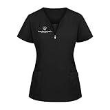 Krankenpfleger Kasack Damen Atmungsaktiv Pflege Kasacks Pflegeuniform Krankenpfleger Uniformen Nurse Kasacks Kurzarm V-Ausschnitt Einfarbig Schlupfhemd Schlupfkasack T-Shirt mit Taschen und Zipp