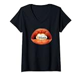 Damen Bitcoin Orange Pille Lips - Crypto Currency Trading Investieren T-Shirt mit V