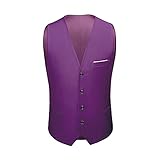 Anzug Weste Herren Slim Fit Anzugweste V- Ausschnitt Elegant Ärmellose Formale Hochzeit Party Weste Smoking Sakko Herrenweste Herrenanzug Vest,Lila 2,L