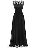 DRESSTELLS Damen Ballkleider lang Chiffon Abendkleider Lang V Ausschnitt Brautjungfernkleid Lang Black XL