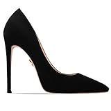 Petit Cadeau LEONA Damen Klassische Sexy Spitze Spitze Zehen Slip On Pumps mit 5 Zoll Stiletto High Heels Handmade to Perfektion, Schwarz (Schwarzes Veloursleder), 48 EU