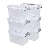 Vcansay Aufbewahrungsboxen aus Kunststoff, mit Deckel und Griffen, 5 l, transparent und grau, 6 Packung