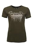 Superdry Damen Vintage Logo Metallisch Cascade T-Shirt Verwaschenes Kaki 40