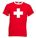 World-of-Shirt Herren T-Shirt Schweiz/Suisse Kreuz Retro Shirt|M