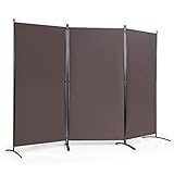 COSTWAY Raumteiler mit verstellbaren Untersetzern, Trennwand Paravent Wand Sichtschutz Wandschirm (Kaffee, 3-teiliger)