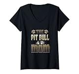 Damen Pit Bull Mom Fun Pit Bull Lover Pit Bull T-Shirt mit V