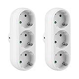 MOPOIN Steckdosenadapter 3 Fach, 2 Stück Mehrfachstecker Ohne Kabel Steckdosenverteiler16A/250V/Max 3500W für Büro Hause Reisen (Weiß)