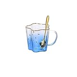 Dabeigouzbolb Glaser Glas Kaffeetasse, 14 Unzen Kreative sternförmige Kaffeetasse mit Löffel, tägliche Verwendung Trinkbecher für Home Küchenbüro (Color : Blue)