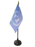 AZ FLAG TISCHFLAGGE VEREINTE Nationen UNO 15x10cm goldene splitze - United Nations TISCHFAHNE 10 x 15 cm - flagg