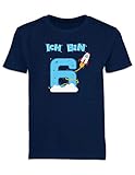 Shirtracer Ich bin Schon 6 Geburtstag Rakete Jungen T-Shirt (Navy, 7-8 Jahre 122-128 cm)