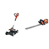 Black+Decker 3-in-1 Multi-Trimmer-Set (18V 2,0Ah, Kantenschneider, Rasentrimmer mit Rasenmäheraufsatz) & Akku Heckenschere (mit E-Drive Technologie zum Schneiden Harter)