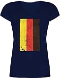 Fussball WM 2022 Fanartikel - Deutschland Flagge Vintage - XXL - Dunkelblau - Deutschland - XO1525 - Damen T-Shirt mit V
