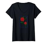 Damen Wunderschönes Blumen Design Floral Florales Motiv Rote Rosen T-Shirt mit V