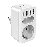 VINTAR USB Steckdose, Mehrfachstecker (4000W) mit 3 USB ladegerät (2.4A) und 1 Typ-C Port (3A),steckdose mit USB,6-in-1 Steckdosenadapter,Mehrfachsteckdose usb mit Kindersicherung