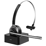 PC Headset, kabelloses 5.0 Headset mit CVC8.0 Geräu schunterdrückungs mikrofon, 18H Freisprech Chat Headset mit Ladestation für Auto und LKW Fahrer, Computer, VOIP, Callcenter, T