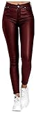 SKYWPOJU Damen Kunstlederhose PU-Lederhose mit hoher Taille und Naht vorne Damen Sporthosen (Color : Red, Size : M)