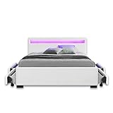 HOME DELUXE - LED Bett NUBE - Weiß, 180 x 200 cm - inkl. Lattenrost und Schubladen I Polsterbett Design Bett inkl. Beleuchtung