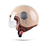 BOSERMEM Erwachsenen Harley Motorradhelm Scooter-Helm, Mode Halboffener Helm Mit Schutzbrille, Hat Den Verkehrssicherheitstest Bestanden, Um Die Kopfsicherheit Wirksam Zu Schützen(Beige)