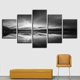 WUIQWI Leinwandbilder XXL 5 Teilig Waldseelandschaft Wandbild 5 Teilig 200X100 cm Wandbild Leinwand Mehrteilige Bilder Für Wohnzimmer Schlafzimmer Dekoration Moderne Druckbilder Mit R
