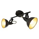 Briloner Leuchten 2049-025 Deckenleuchte, Deckenlampe mit 2 dreh-und schwenkbaren Spots im Retro/Vintage Design, Fassung: E14 max. 40 Watt, Metall Schwarz-gold 30.4 x 10 x 18.1