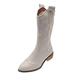 Dicker Absatz, modische Knight-Stiefel, mittelhoch, Damen-Stiefel, weiß, 39 EU
