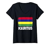 Damen Mauritianische Volksflagge Vintage Mauritius T-Shirt mit V