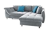 lifestyle4living Ecksofa mit Schlaffunktion in Grau mit großen Rücken-Kissen und Zierkissen, Microfaser-Stoff | Gemütliches L-Sofa mit Longchair im modernen Look