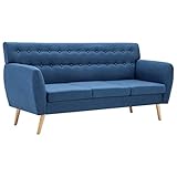 vidaXL Sofa 3-Sitzer Stoffbezug Blau Polstersofa Loungesofa Sitzmöbel C