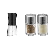 WMF Trend Salzmühle Pfeffermühle unbefüllt 14 cm, Gewürzmühle, schwarz & Bel Gusto Salz und Pfeffer Streuer Set 2-teilig, Streuer klein, Salzstreuer mini, Cromargan E