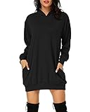 Auxo Damen Hoodie Kleid Pullover Langarm Sweatshirts Kapuzenpullover Tops Herbst Mini Kleid 01-Schwarz M