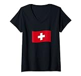 Damen Schweiz Flagge Suisse Land Switzerland Schweizer Swiss Deko T-Shirt mit V