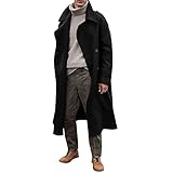 Yowablo Mäntel Herren Herbst Winter Einfarbig Langarm Umlegekragen Trenchcoat (XL,2Schwarz)