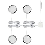 LED runde Unterbauleuchten 4er Set zum Kleben mit Schalter - flache Küchen-Beleuchtung 3000K warmweiß - Unterbaubeleuchtung Schrankbeleuchtung