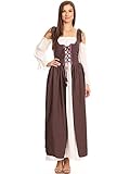 ANNA-KACI Damen Renaissance Mittelalter Kostüm Magd Bäuerin Celia Kleid,Braun,L