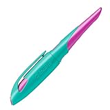 Ergonomischer Schulfüller für Rechtshänder mit Anfänger-Feder A - STABILO EASYbirdy in türkis/neonpink - Einzelstift - inklusive Patrone - Schreibfarbe blau (löschbar)