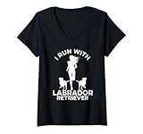 Damen Läufer für Hundebesitzer mit Labrador, Golden Retriever T-Shirt mit V