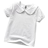 iixpin Baby Shirt Mädchen Kurzarm Oberteil Bluse Baumwolle Top T-Shirt Freizeitshirt mit Bubikragen Kleinkind Kinder Sommer Kleidung Weiß 110-116/5-6 J