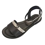 Julhold Flache Sandalen Damen Flache Schnalle Römischer Stil Offene Zehe Atmungsaktive Lässige Sandalen Strandschuhe(Schwarz,42)