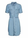 VERO MODA Damen Vmsilja Ss Short Shirt Dress Ga Noos Kleid, Light Blue Denim, XS