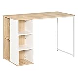 HOMCOM Schreibtisch Bücherregal Computertisch Bürotisch mit Regale großer Stauraum Spanplatte Metall Eiche+Weiß 115x 55x75