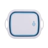 Schneidebrett Zusammenklappbare Schneidebrett mit Sieb Küschküche Kunststoff 3-in-1 Faltbare Schneidebrett Spüle Lagerung Waschen Draining Korb für Obst Picknick Campin Küchen-bretter ( Color : Blue )